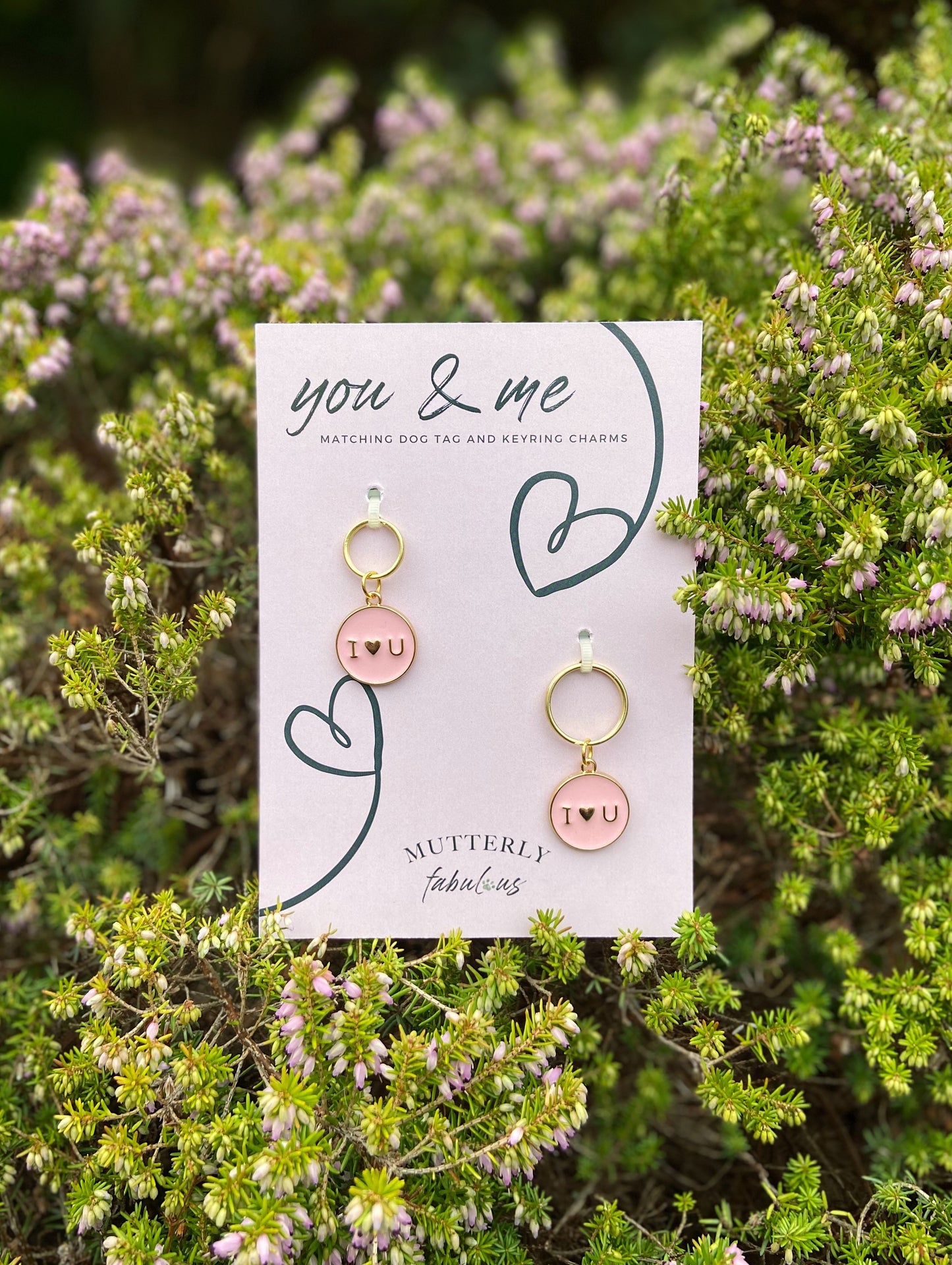 You & Me Dog Tag and Keyring | Pink