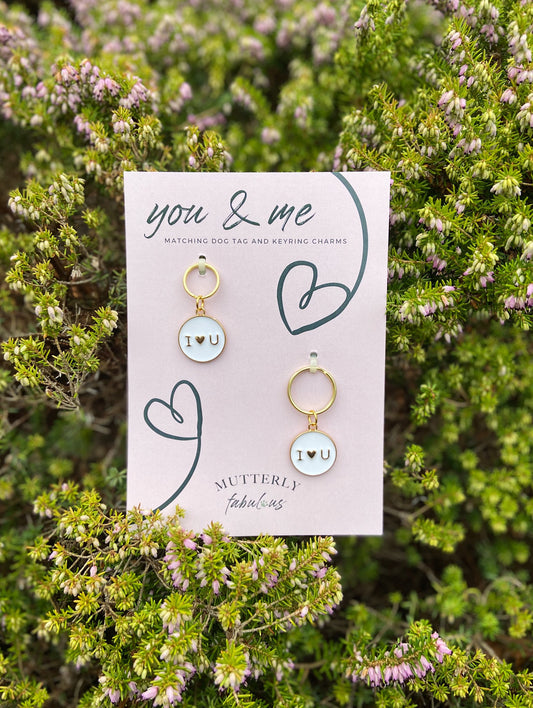 You & Me Dog Tag and Keyring | White